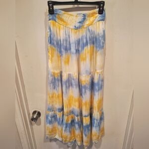 Solitaire Women's Boho Tie Dye Tiered Pants Split Skirt M- Smocked Waist  Hippie